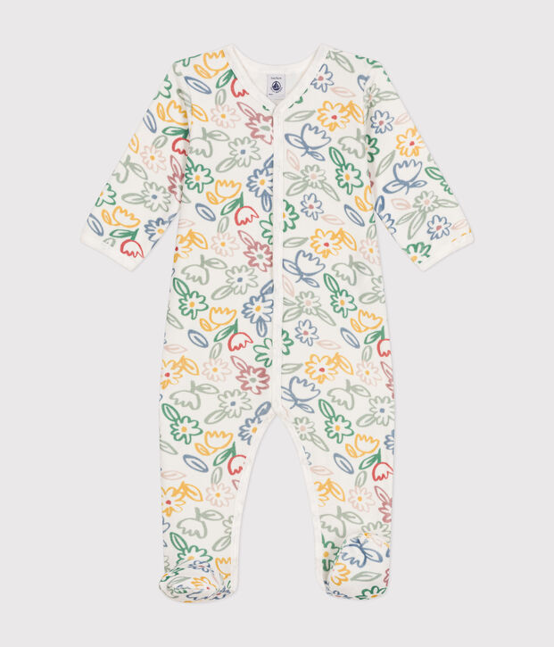 Strampler aus Nicki mit Blumenmotiv weiss/vielfarbig