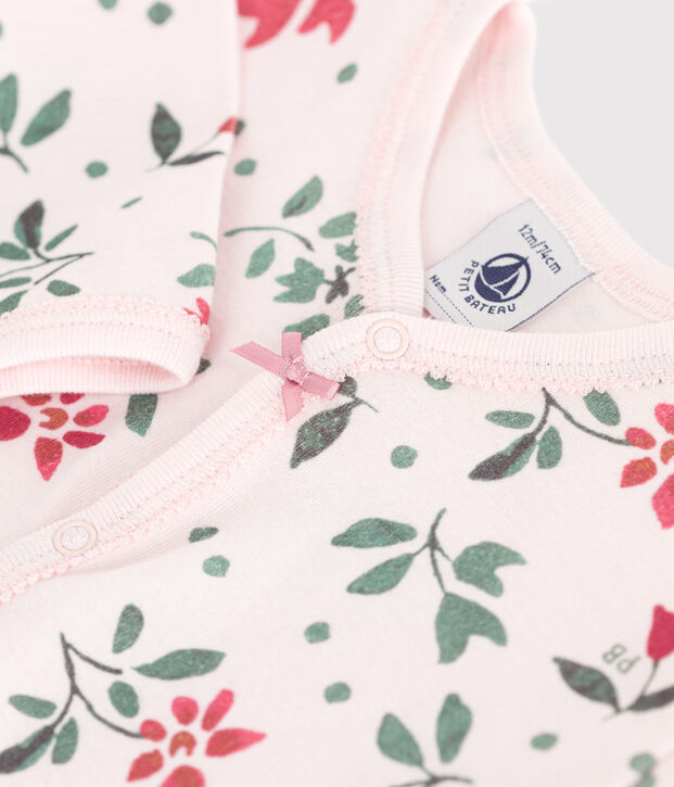 Strampler ohne F&uuml;&szlig;chen aus Baumwolle mit Blumenmotiv rosa/vielfarbig