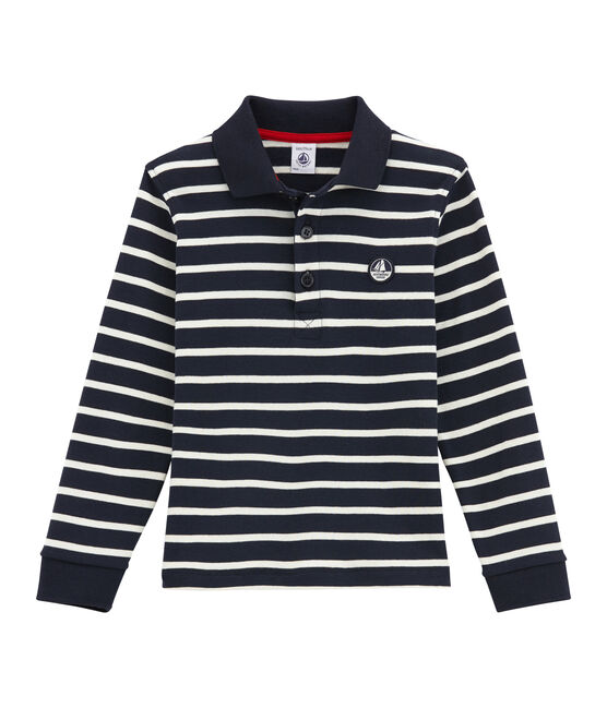Langärmeliges Jungen Polohemd blau SMOKING/beige COQUILLE