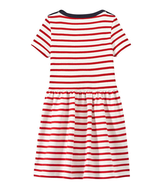Gestreiftes Mädchen-Kleid weiss MARSHMALLOW/rot TERKUIT