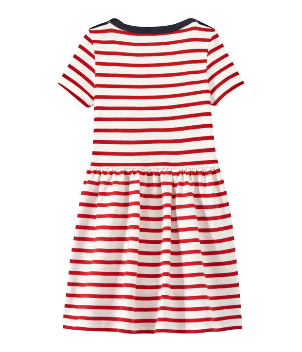 Gestreiftes M&auml;dchen-Kleid weiss/rot