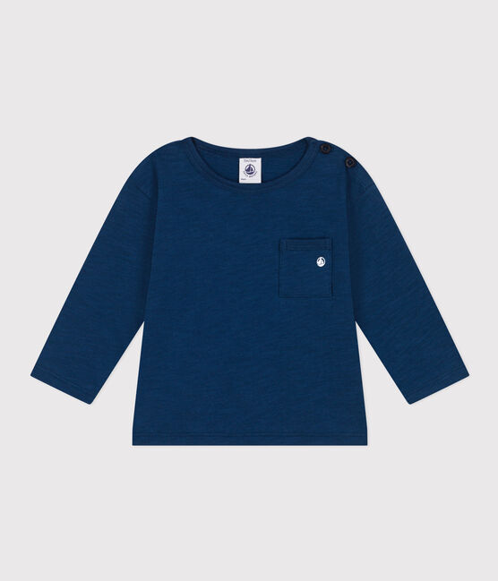 Langärmeliges Baby-T-Shirt aus geflammtem Jersey blau INCOGNITO