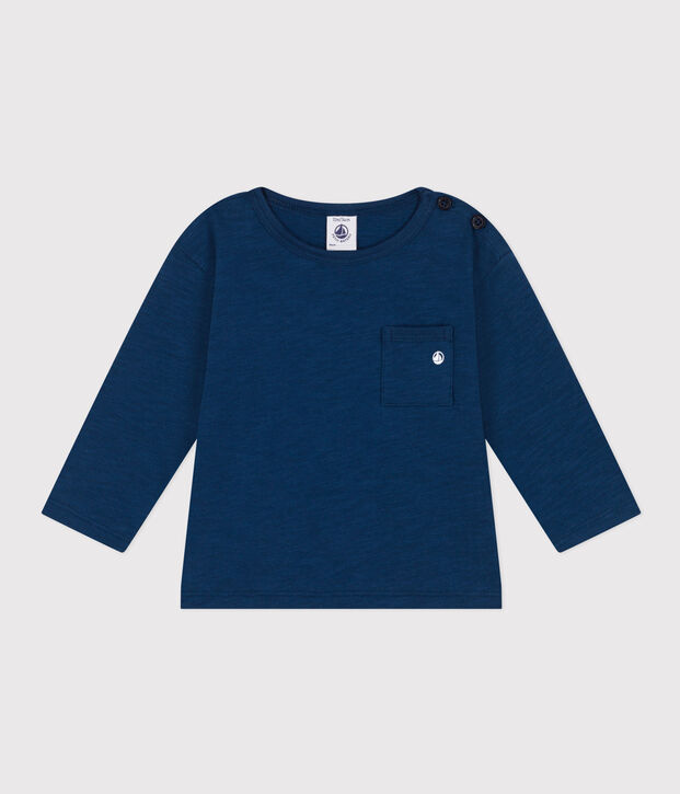 Lang&auml;rmeliges Baby-T-Shirt aus geflammtem Jersey blau