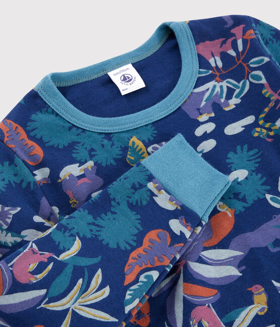 Kinderpyjama aus Doppeljersey mit Dschungelaufdruck für Jungen blau MEDIEVAL/weiss MULTICO
