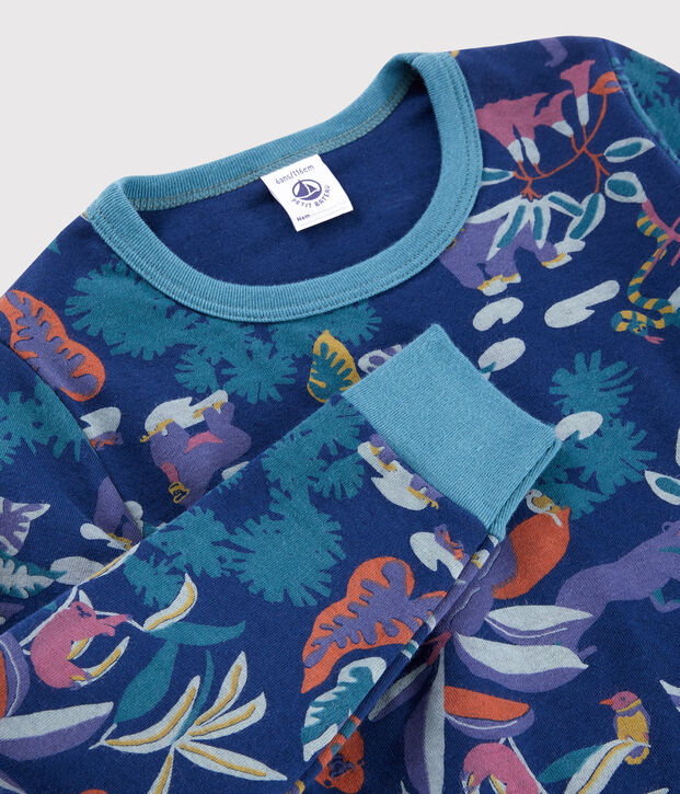 Kinderpyjama aus Doppeljersey mit Dschungelaufdruck f&uuml;r Jungen blau/vielfarbig