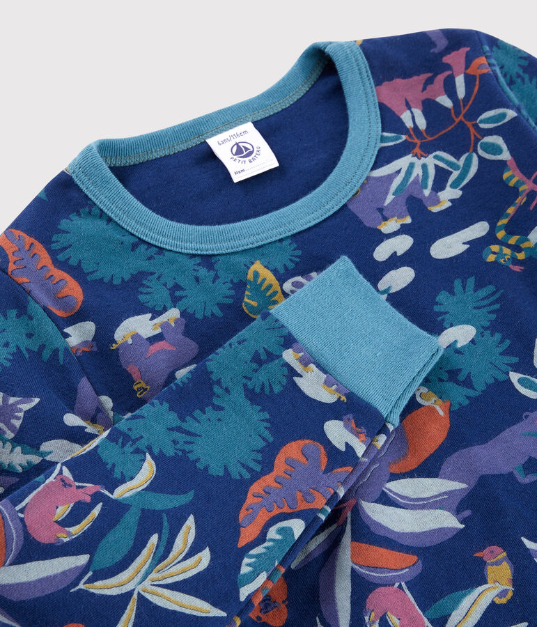 Kinderpyjama aus Doppeljersey mit Dschungelaufdruck f&uuml;r Jungen blau/vielfarbig