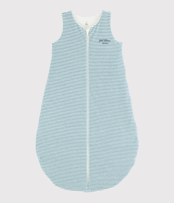 Gestreifter Baby-Schlafsack aus Rippstrick weiss MARSHMALLOW/ BRUME