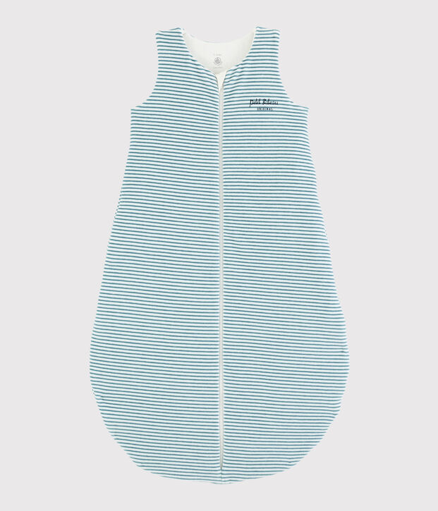 Gestreifter Baby-Schlafsack aus Rippstrick weiss/blau