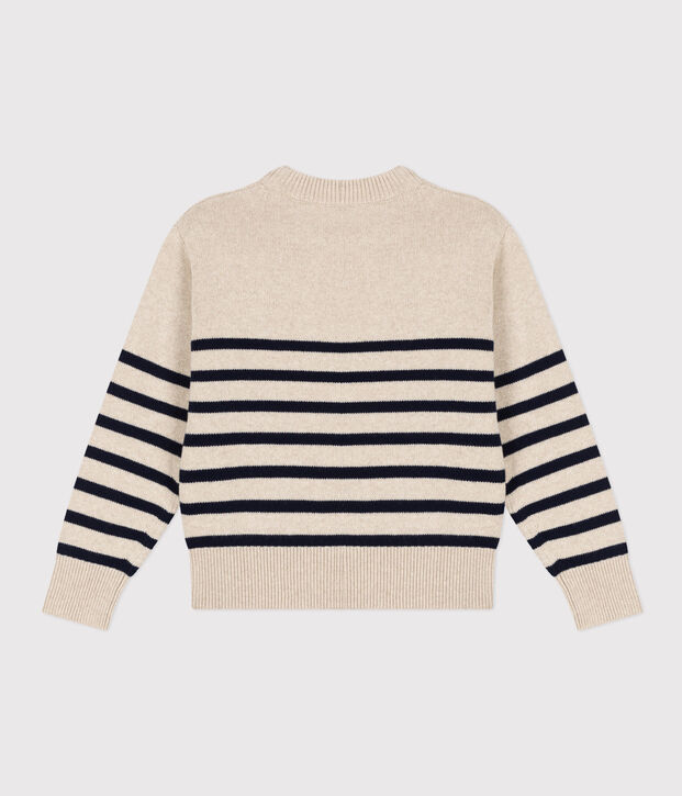 Damenpullover aus Wolle mit Marinestreifen naturfarben/blau