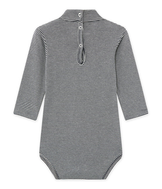 Unisex-Baby-Body mit Rollkragen im Milleraies-Ringelmuster blau SMOKING/beige COQUILLE