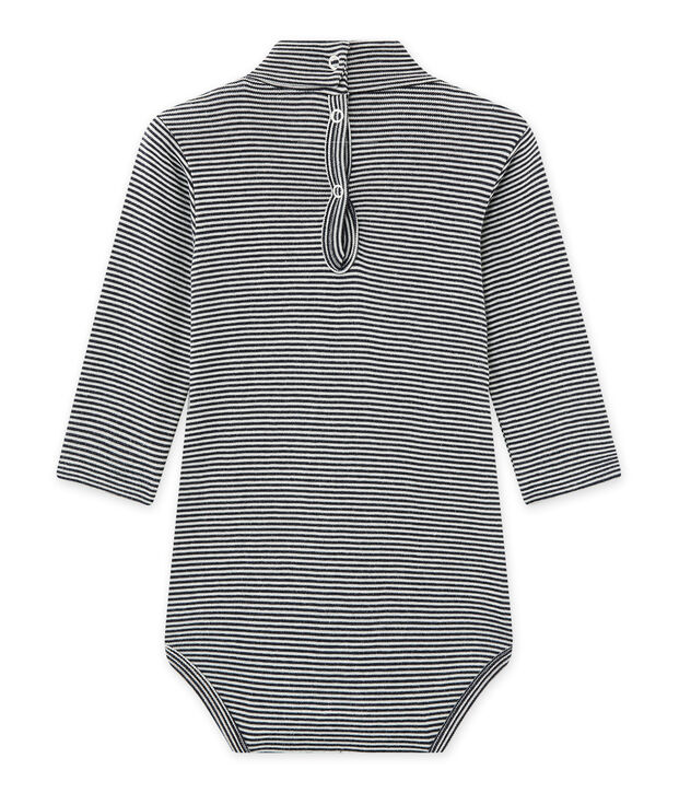 Unisex-Baby-Body mit Rollkragen im Milleraies-Ringelmuster blau/weiss
