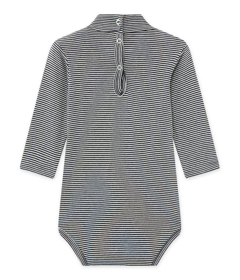 Unisex-Baby-Body mit Rollkragen im Milleraies-Ringelmuster blau SMOKING/beige COQUILLE