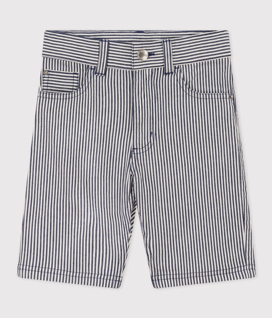 Kinder-Bermudashorts aus Baumwollcanvas für Jungen blau MEDIEVAL/weiss MARSHMALLOW