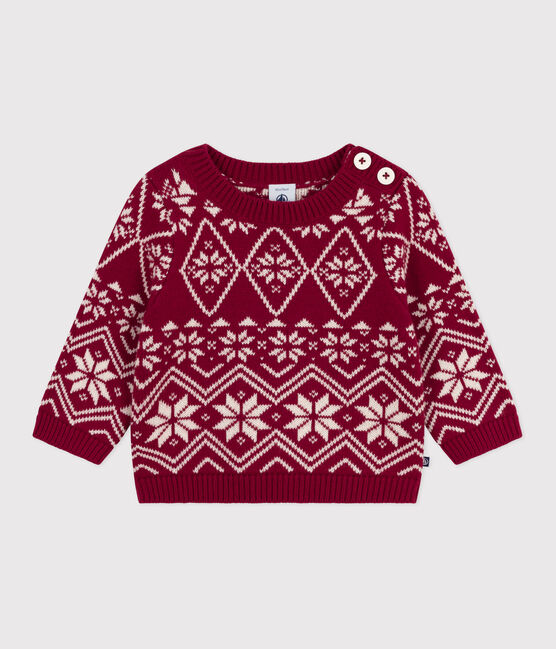Baby-Pullover aus Wolle und Baumwolle mit Muster rot AMARANTE/ AVALANCHE