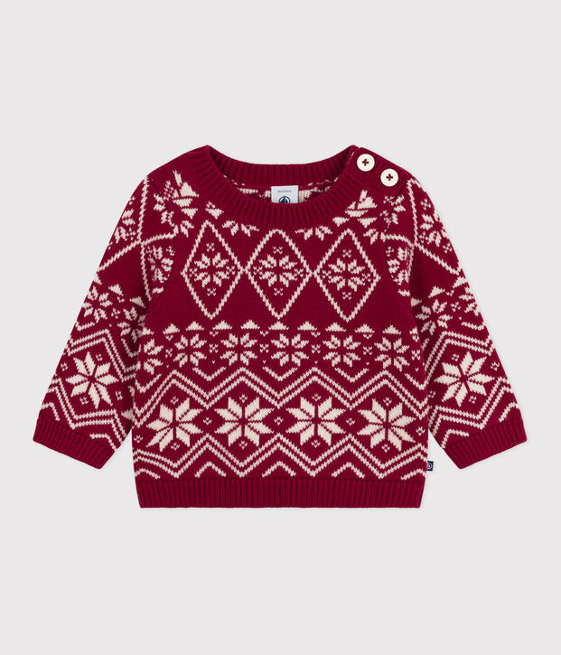 Baby-Pullover aus Wolle und Baumwolle mit Muster rot/naturfarben