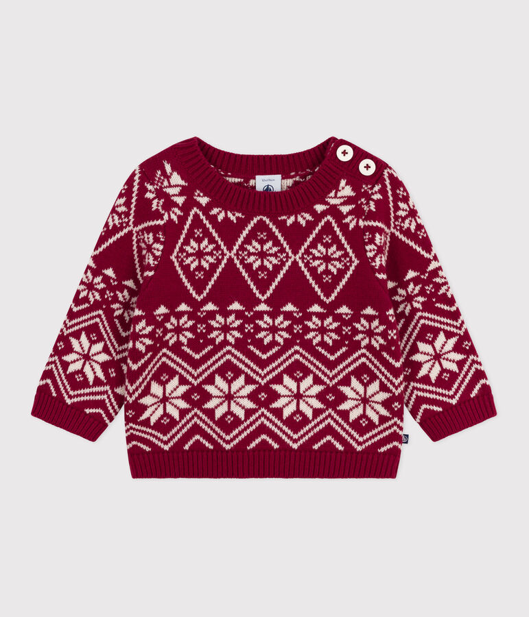 Baby-Pullover aus Wolle und Baumwolle mit Muster rot/naturfarben