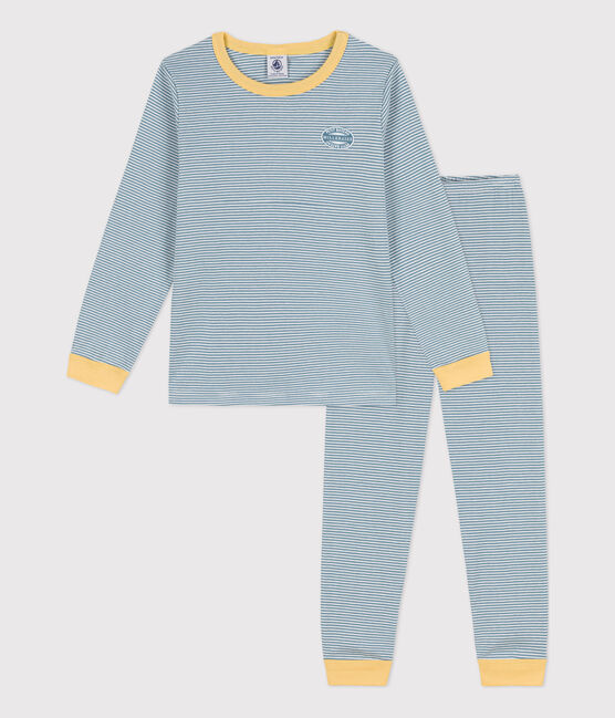 Kinderpyjama aus Baumwolle mit Ringelstreifen blau ROVER/weiss MARSHMALLOW