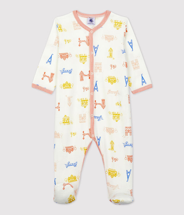 Baby-Strampler aus Baumwolle mit Paris-Print weiss/vielfarbig