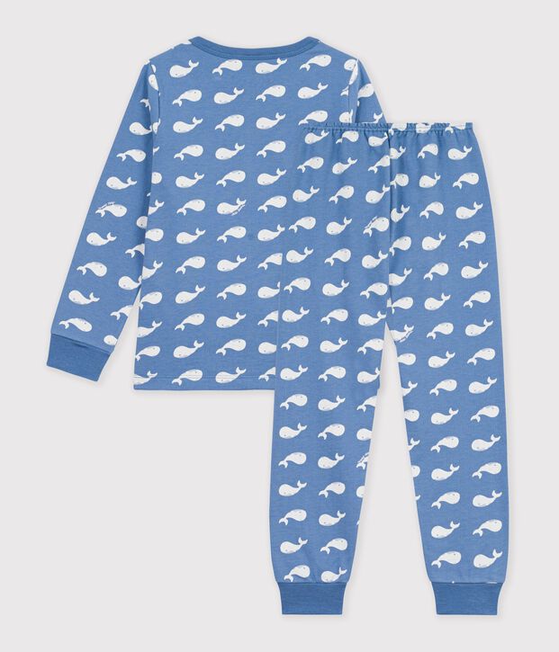 Kinder-Pyjama aus Molton mit Walmotiv blau/weiss