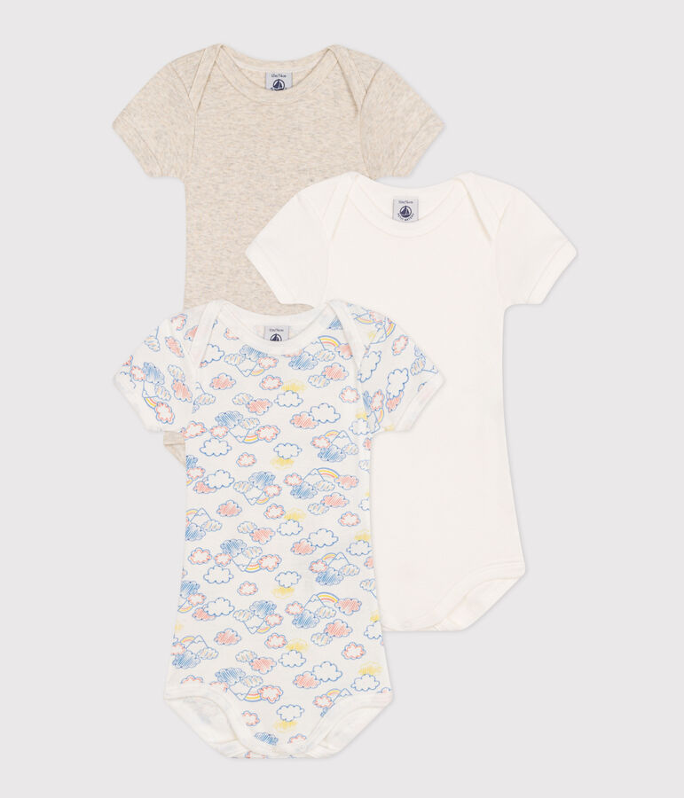 Kurz&auml;rmelige Baby-Bodys aus Baumwolle mit Regenbogen-Motiv im 3er-Set vielfarbig