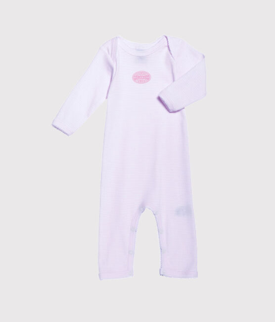 Langer Baby-Body für Mädchen, geringelt rosa VIENNE/weiss ECUME