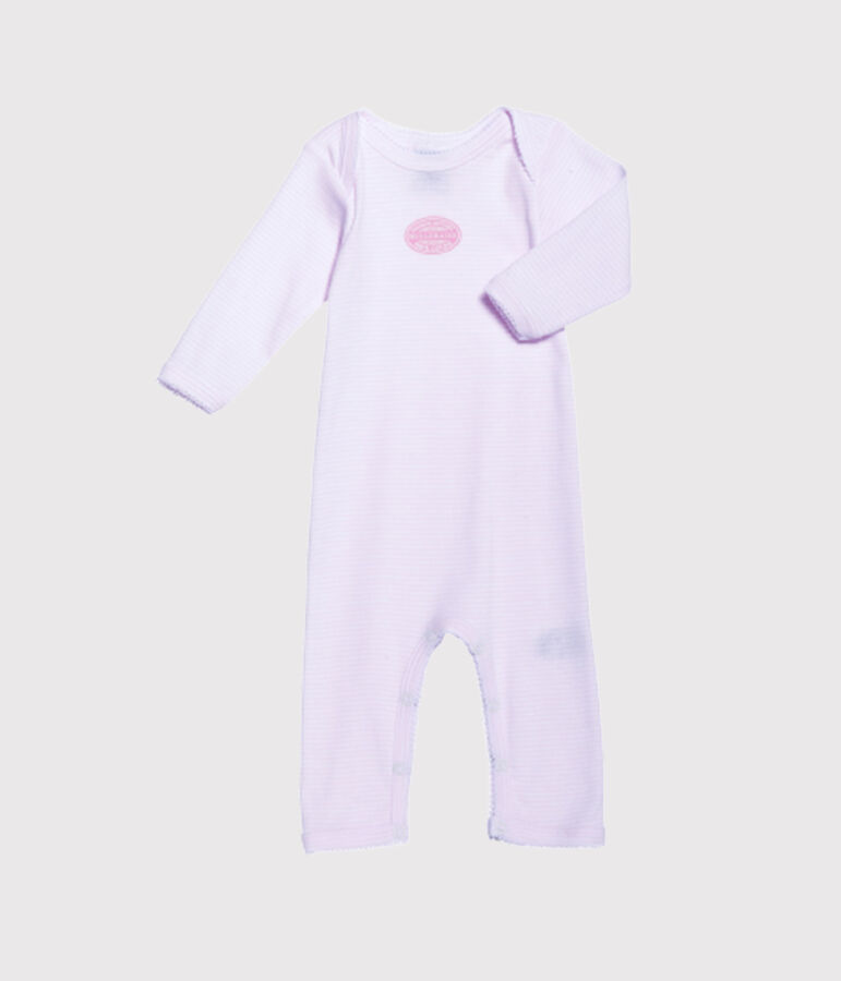 Langer Baby-Body f&uuml;r M&auml;dchen, geringelt rosa/weiss