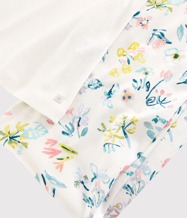 Pyjama aus Baumwolle mit Fr&uuml;hlingsblumenmotiv f&uuml;r M&auml;dchen/Damen weiss/vielfarbig