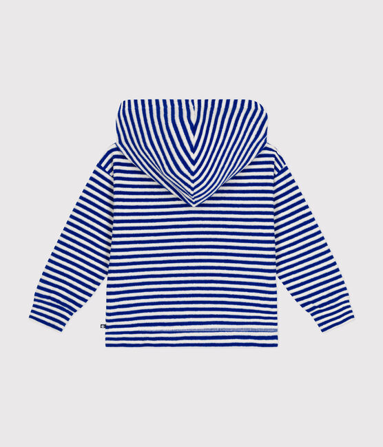 Gestreiftes Kinder-Sweatshirt mit Kapuze aus Bouclé-Frottee blau SURF/ AVALANCHE