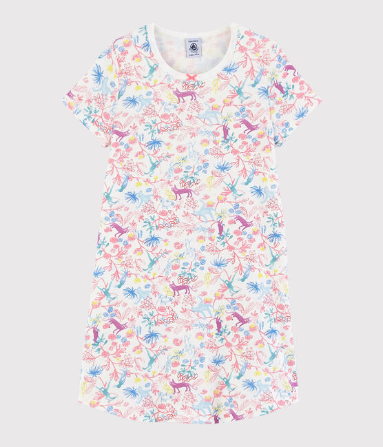 Nachthemd aus Baumwolle mit Dschungel-Motiv für Mädchen weiss MARSHMALLOW/weiss MULTICO