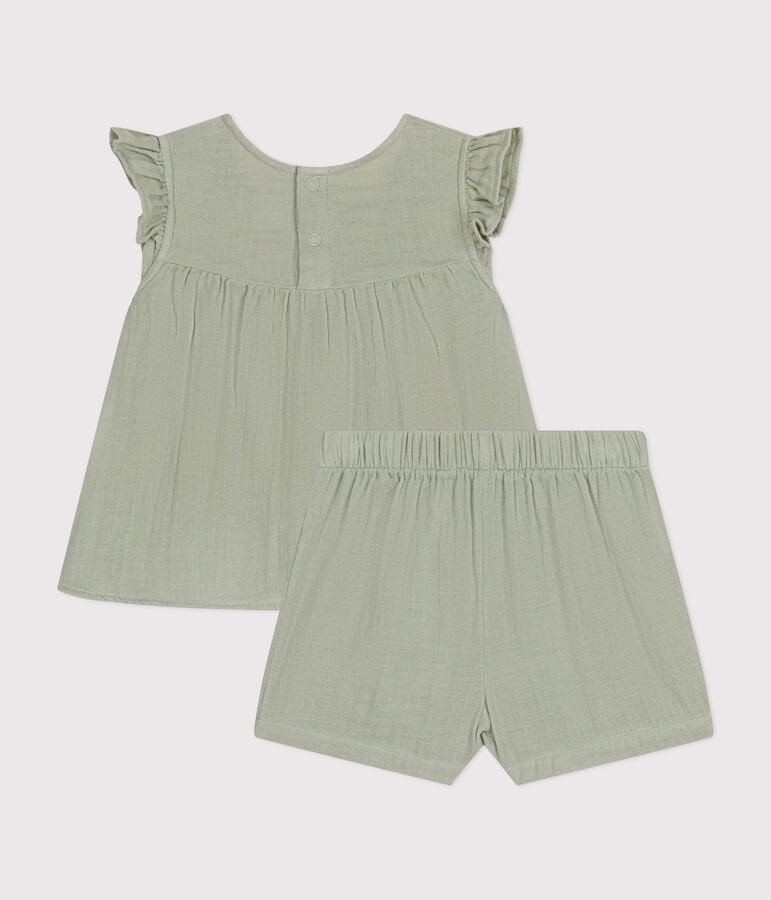 Baby-Set mit Bluse und Shorts aus Musselin-Stoff gr&uuml;n HERBIER