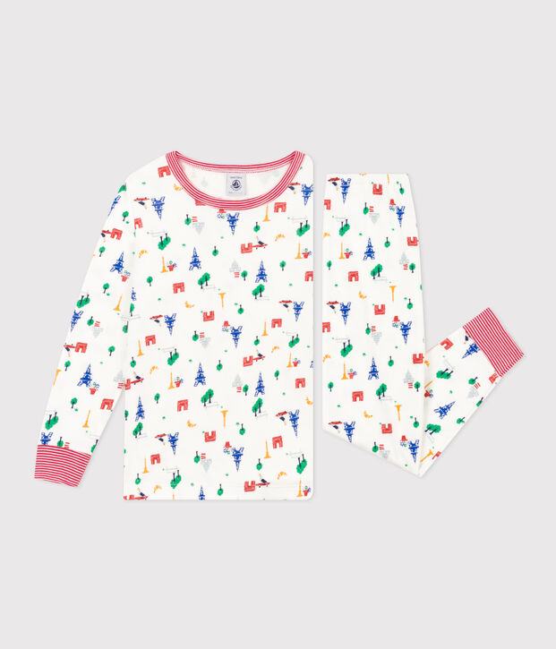Kinderpyjama aus Baumwolle mit Paris-Printmotiv weiss/blau/vielfarbig