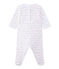 Gestreifter Baby-Mädchen-Strampler aus gedoppeltem Jersey weiss ECUME/rosa ROSE/ OR
