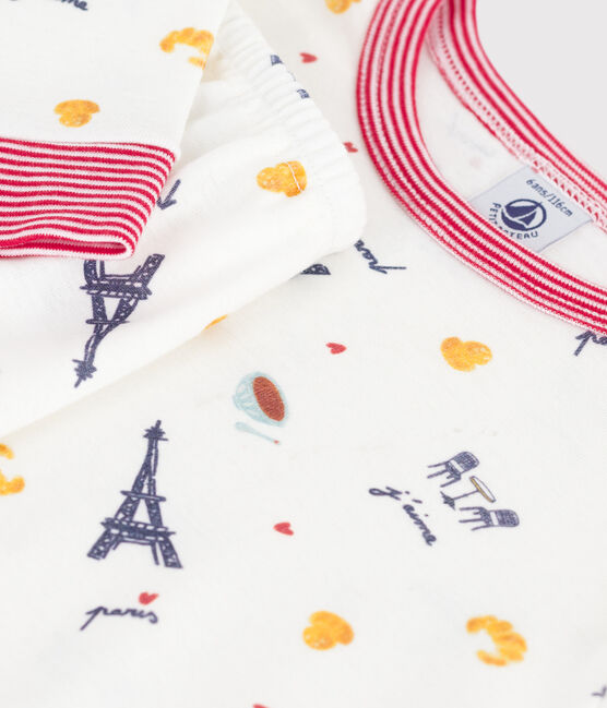 Kinder-Pyjama aus Baumwolle mit eng anliegenden Beinen und Muster weiss MARSHMALLOW/weiss MULTICO