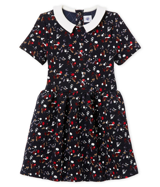 Kurzärmeliges Mädchen Kleid blau SMOKING/weiss MULTICO