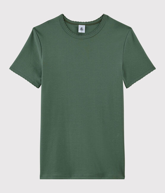Klassisches Damen-T-Shirt aus Baumwolle mit Rundhalsausschnitt grün VALLEE