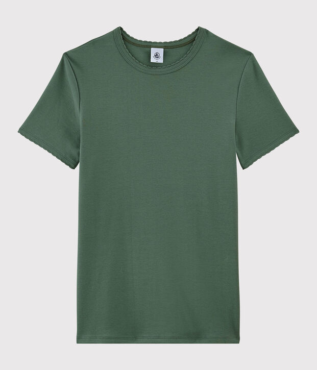 Klassisches Damen-T-Shirt aus Baumwolle mit Rundhalsausschnitt gr&uuml;n