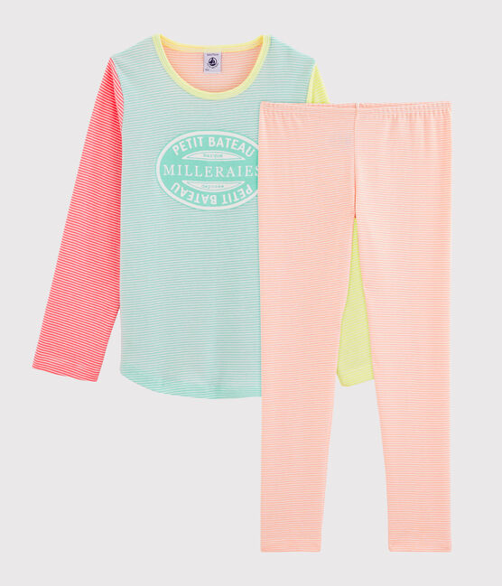 Rippstrick-Pyjama für Mädchen weiss MARSHMALLOW/weiss MULTICO