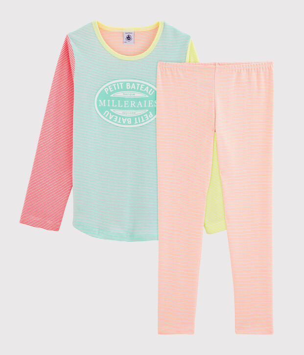 Rippstrick-Pyjama f&uuml;r M&auml;dchen weiss/vielfarbig