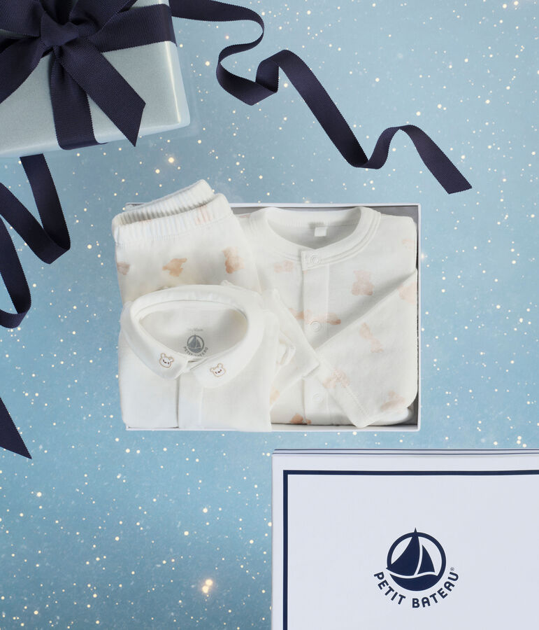 3-teiliges Baby-Geschenkset aus Baumwolle mit B&auml;renmotiv MARSHMALLOW/ BRUN