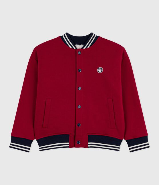 Kinder College-Jacke aus einfarbiger Baumwolle mit Sherpa-Futter AMARANTE