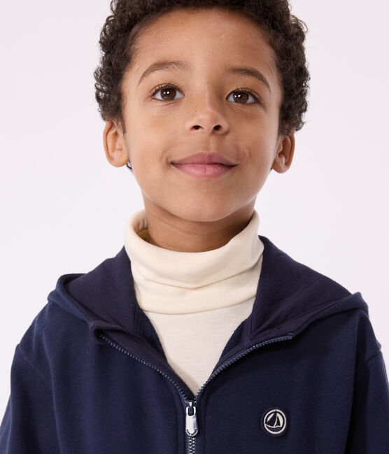 Kinder-Kapuzensweatshirt mit Reißverschluss aus einfarbiger Baumwolle  blau SMOKING