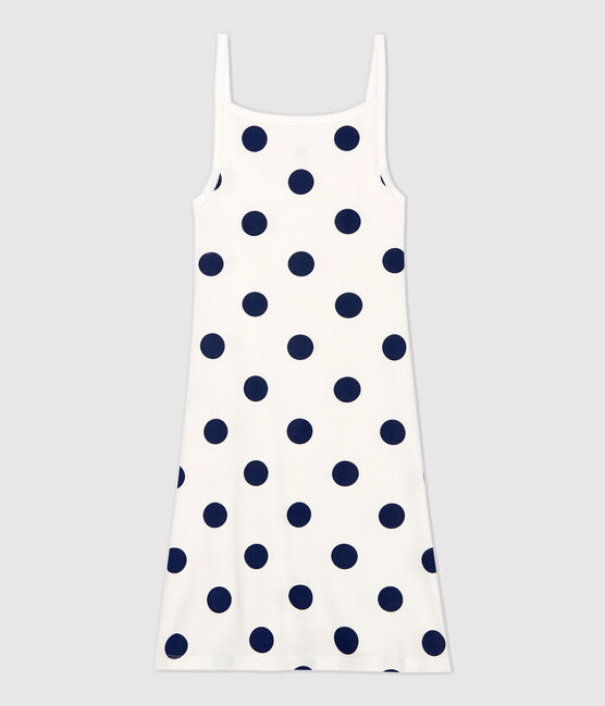 Trägerkleid aus Baumwolle mit Polka-Dot-Muster für Damen weiss MARSHMALLOW/blau MEDIEVAL