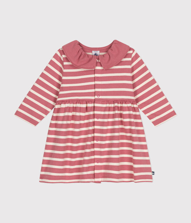 Lang&auml;rmeliges Baby-Kleid aus dickem Jersey rosa/naturfarben