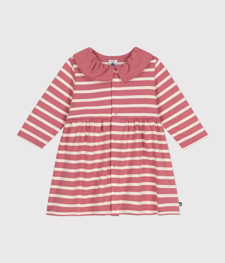 Lang&auml;rmeliges Baby-Kleid aus dickem Jersey rosa/naturfarben