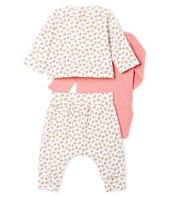 3-teiliges Baby-Set aus Rippstrick für Mädchen weiss MARSHMALLOW/weiss MULTICO