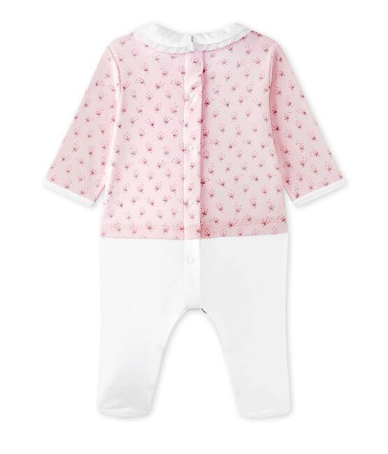 Baby-Mädchen-Wickelhemd-Einteiler im Materialmix rosa VIENNE/weiss MULTICO