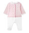 Baby-Mädchen-Wickelhemd-Einteiler im Materialmix rosa VIENNE/weiss MULTICO