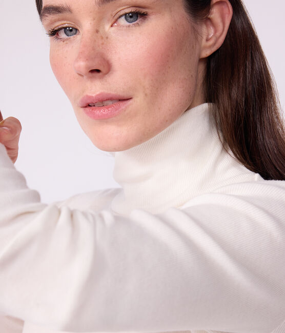 Damen-Rollkragenshirt L'Iconique aus Baumwolle und Wolle naturfarben MILK