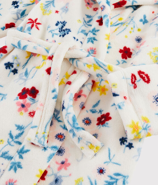 Fleece-Morgenmantel mit Blumenmuster für Mädchen weiss MARSHMALLOW/weiss MULTICO