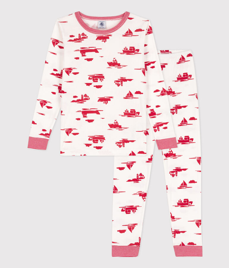 Kinderpyjama aus Baumwolle in eng geschnittener Passform weiss MARSHMALLOW/rot PEPS